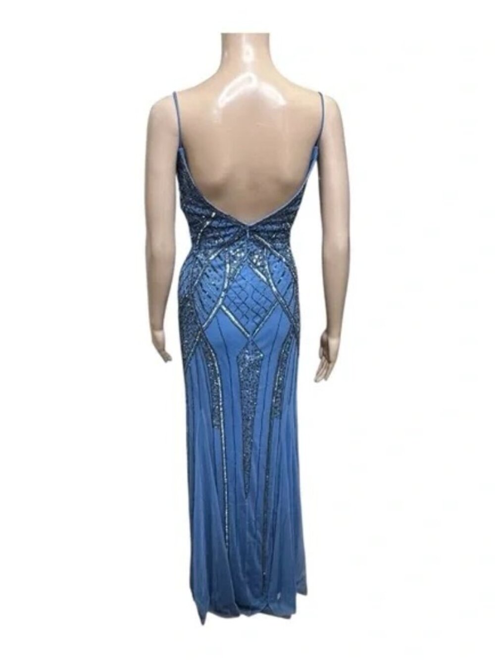 Jump Apparel Blue Beaded Dazzling Sequin Spaghetti Strap Gown Women’s Size 9/10 - Picture 4 of 13